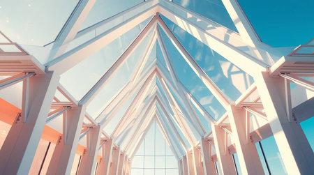 Abstract architecture background - modern architecture detail, blue sky and white cloudsの写真素材