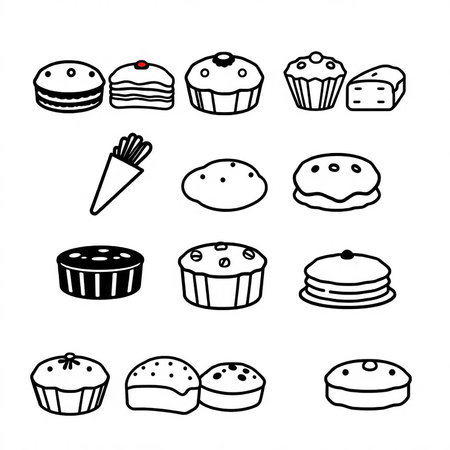 Hand drawn doodle bakery icon set. Vector illustration of sweets.の写真素材