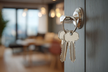 Key in the lock of the door. The concept of security.の写真素材