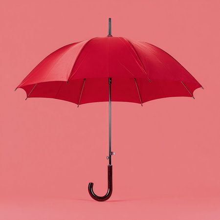 Red umbrella isolated on a pink background. 3d render illustration.の写真素材