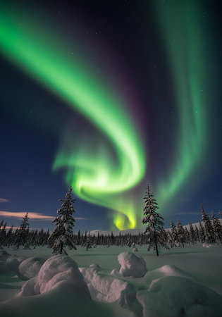 Aurora borealis, northern lights in the night sky.の写真素材