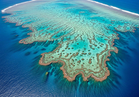 Aerial view of coral reef in the Indian Ocean, Maldivesの写真素材