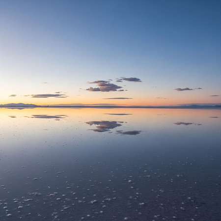 Sunset on the Salar de Uyuni salt flat, Boliviaの写真素材