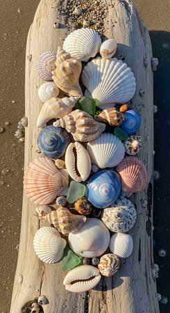 Seashells on the beach. Seashore background.