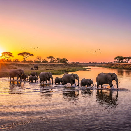 Elephants in Chobe National Park, Botswana, Africaの写真素材