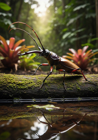 long-horned beetle in the rainforest of Borneoの写真素材
