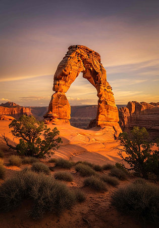 Delicate Arch at Sunset, Arches National Park, Utah, USAの写真素材