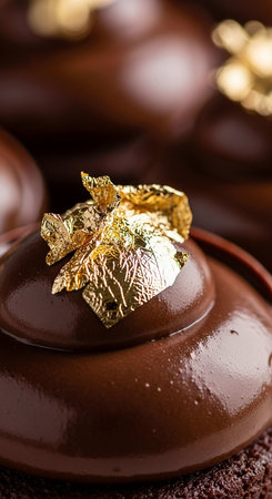 chocolate candies with golden bow on top, shallow dofの写真素材