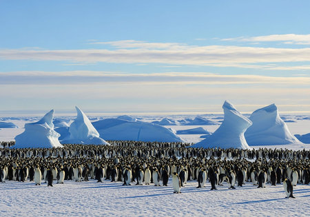 Group of king penguins on the ice, Antarctic Peninsula, Antarcticaの写真素材