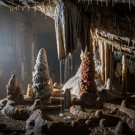Cave with stalactites, stalagmites and stalagmites