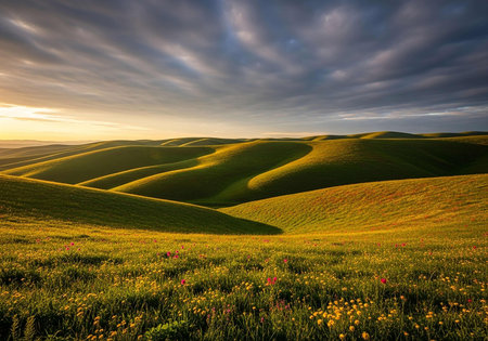Tuscany hills landscape at sunset. Italy, Tuscanyの写真素材