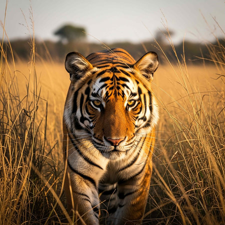 Tiger in the grassland of the masai mara reserveの写真素材