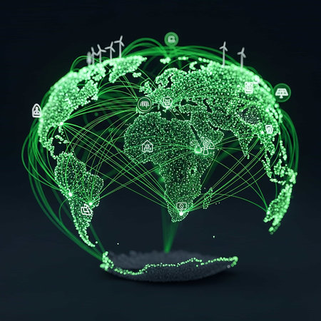 Globe with windmills and lines on dark background. 3d renderingの写真素材