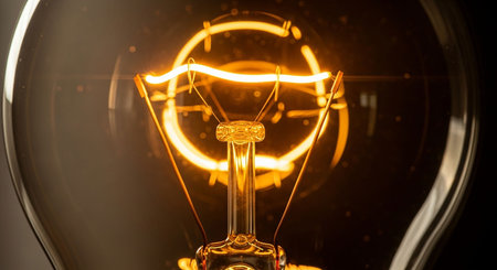 Close up of a filament lightbulb, conceptual image of ideaの写真素材