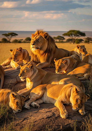 Lion in Serengeti National Park in Tanzania, Africaの写真素材