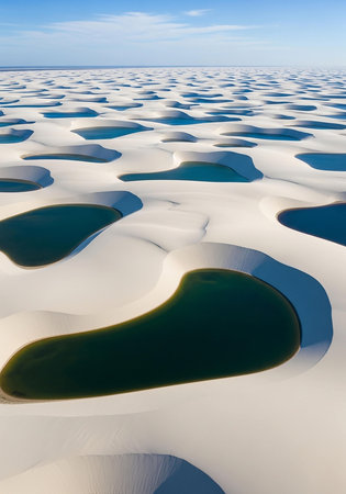 White sand dunes of the Lencois Maranhenses National Park, Brazilの写真素材