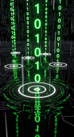 Digital binary code against black background with vignette, 3d render