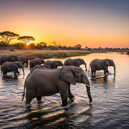 Elephants in Chobe National Park, Botswana, Africaの写真素材