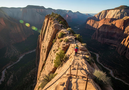 Hike in Zion National Park in Utah, USA. Hike is the most popular recreation activity in the world.の写真素材