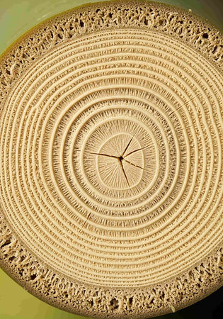 Wooden cross section of a tree trunk as an abstract background.の写真素材