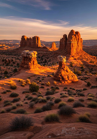 The Buttes of Arches National Park at sunset, Utah, USAの写真素材
