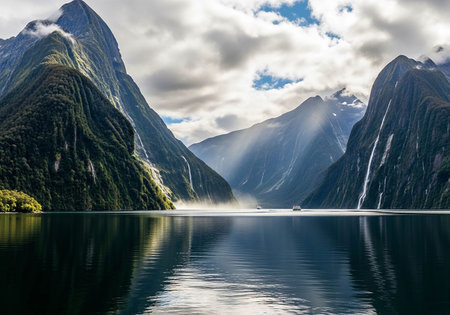 Milford Sound, Fiordland National Park, South Island, New Zealandの写真素材