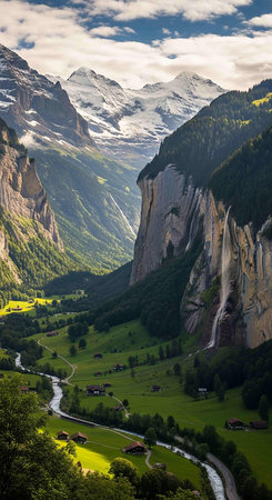 Swiss Alps in summer, Switzerland. View from the valley.の写真素材