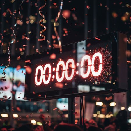 Neon sign on the street with firework in the night.の写真素材