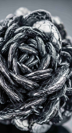 Close up of a silver rope in a vase on black backgroundの写真素材