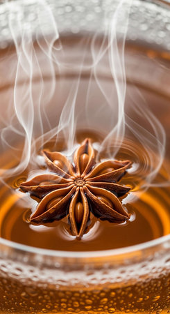Cup of tea with star anise and smoke, close upの写真素材