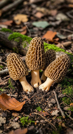 Morel mushrooms (Morchella esculenta) in the forest