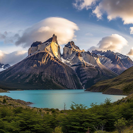 Patagonia landscape with Torres del Paine National Park, Chileの写真素材