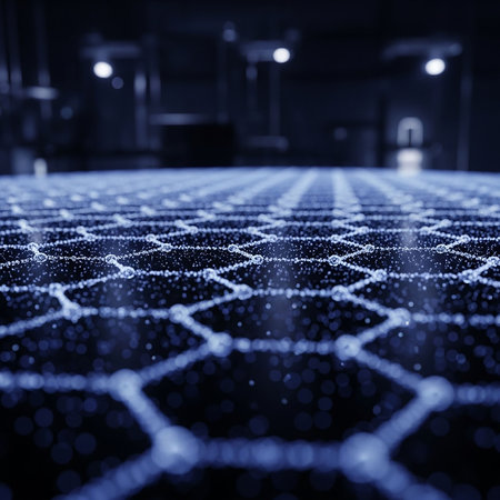 3D rendering of a technological background with a grid of hexagonsの写真素材
