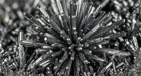 Christmas decoration. Silver snowflakes on a black background. Macroの写真素材