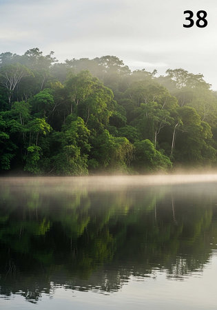 number 38 with morning mist over the lake, nature background concept.