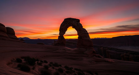 Delicate Arch at Sunset, Arches National Park, Utah, USAの写真素材