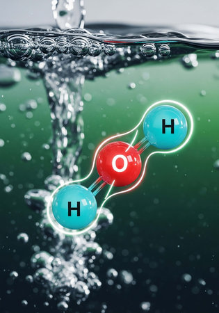 Molecule of H2O2 in water, 3D illustrationの写真素材