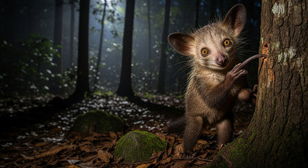 Cute civet in the dark forest. Wildlife scene.の写真素材