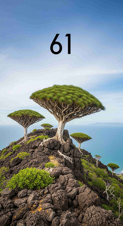 Number 61 with a tree on the island of Madeira, Portugalの写真素材