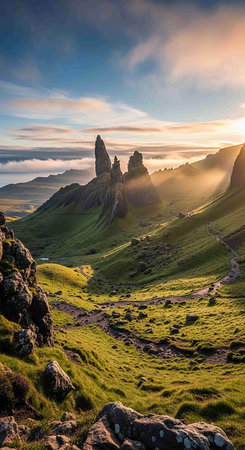 Beautiful sunrise on the top of the mountain. Landscape photographyの写真素材