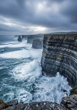 The Cliffs of Moher at sunset, County Clare, Irelandの写真素材