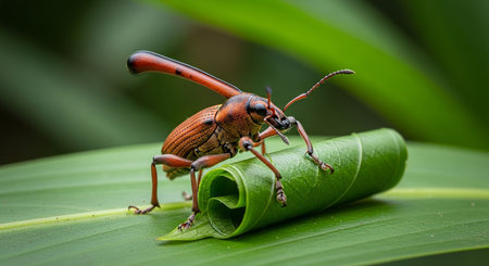 Close up of a weevil on a leaf in the rainforestの写真素材