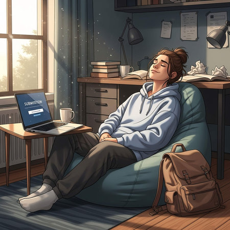 Illustration of a young man sitting in a chair at home and working on his laptop