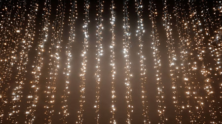 Glittering Christmas lights on black background. Festive decoration.
