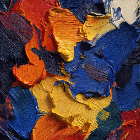Painting close up of abstract colorful acrylic paint brushstrokes as background texture