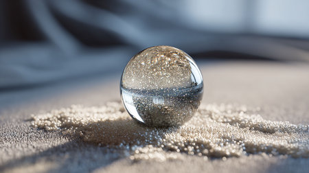 Crystal ball with sand on the beach. Conceptual image of nature.の写真素材