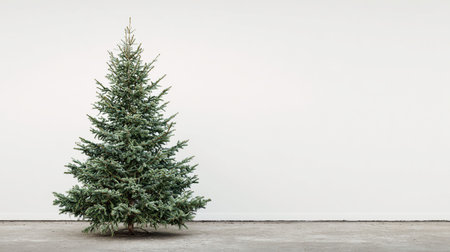 Christmas tree on white wall background with copy space. Minimal style.の写真素材