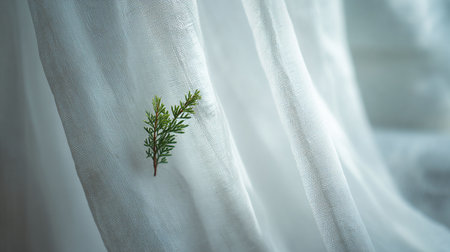 Small green tree on a white fabric background. Minimal concept.の写真素材