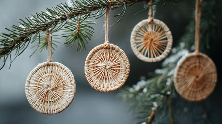 Christmas decorations on the branches of a Christmas tree. Christmas background.