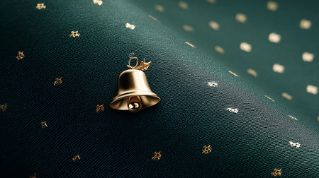 Golden christmas bell on a blue background with stars. Toned.